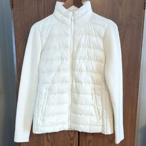 Lou & Grey Puffer Jacket With Sweater Knit Sleeves Cream XS